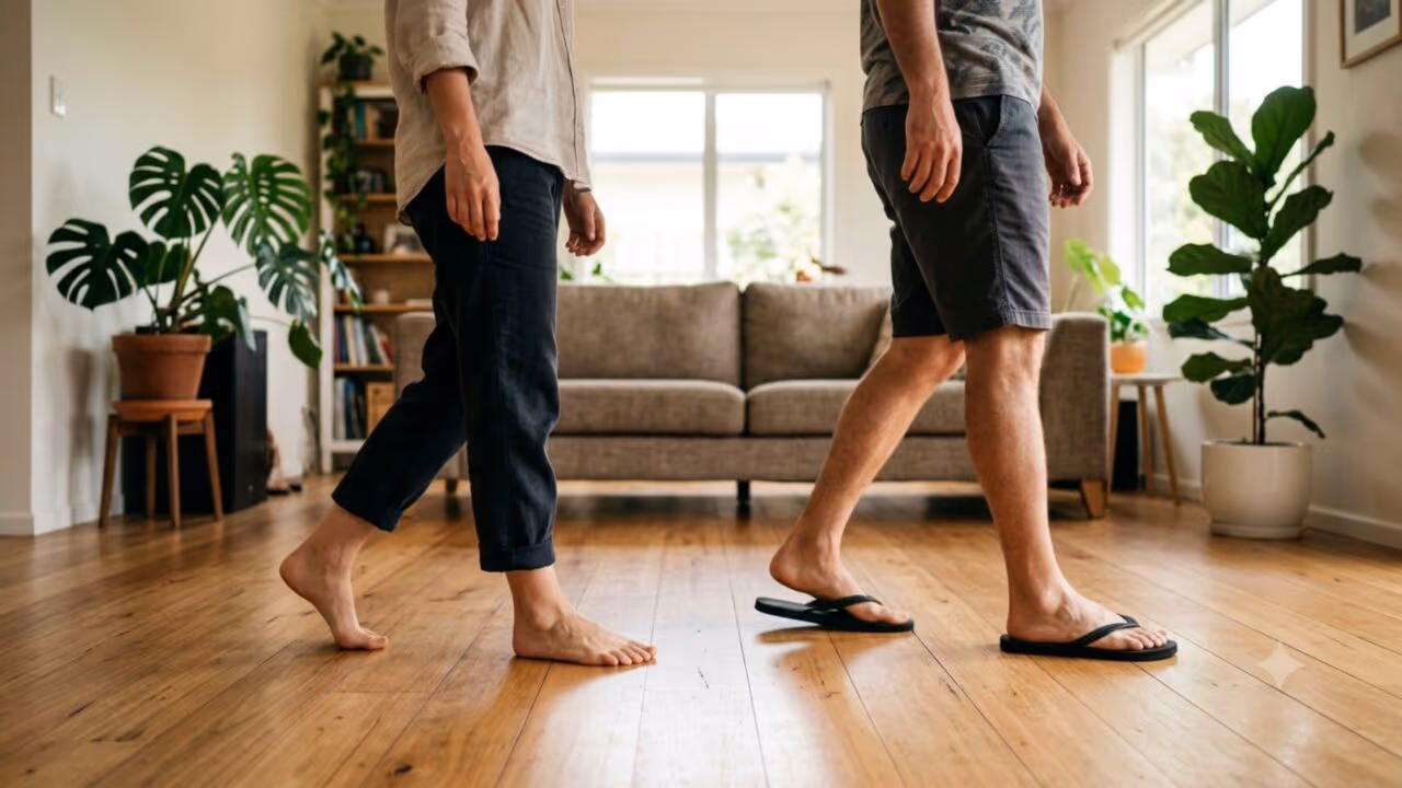 Andar descalço ou de chinelo dentro de casa: qual é a melhor opção para os pés e a postura?