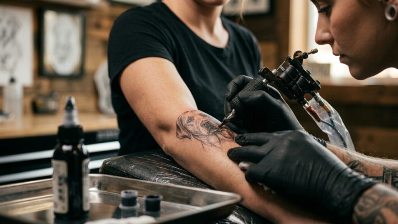 Mulher mistura as cinzas de seu falecido cachorrinho à tinta de sua tatuagem da sobrancelha para ter ele para sempre consigo