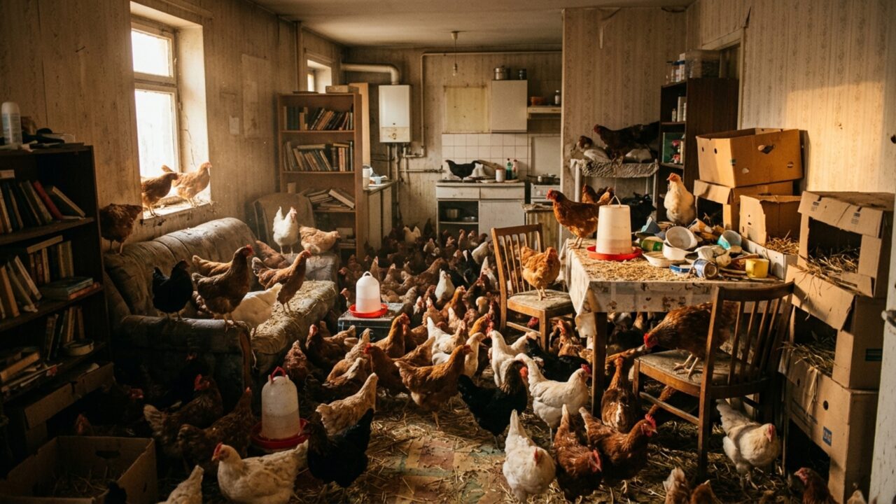 Com 500 galinhas em um apartamento de 40 m², mulher cria “fazenda urbana” e é denunciada por 15 vizinhos por ruído e odor fétido