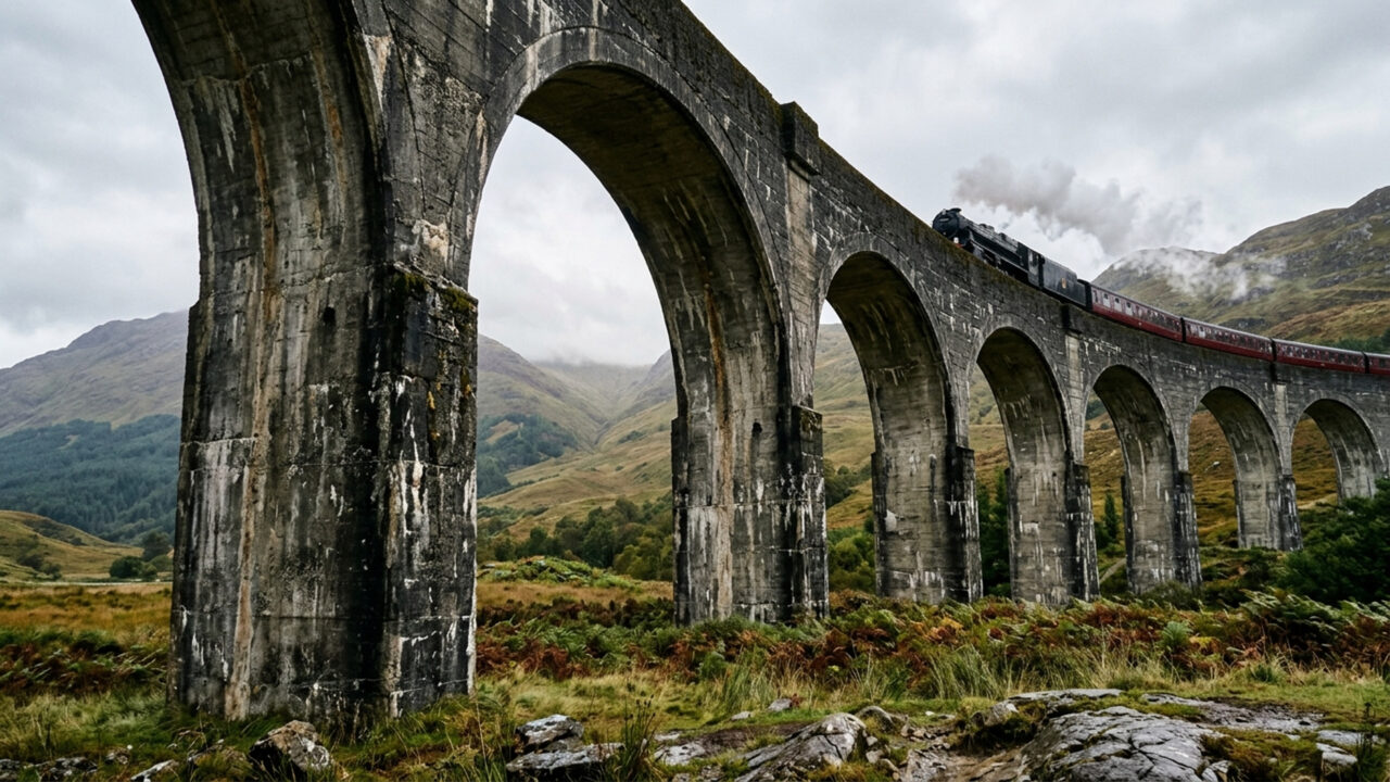 O cinematográfico viaduto de 21 arcos de concreto de 1898 que se eleva a 30 metros de altura, tornando-se o marco mais famoso das ferrovias locais