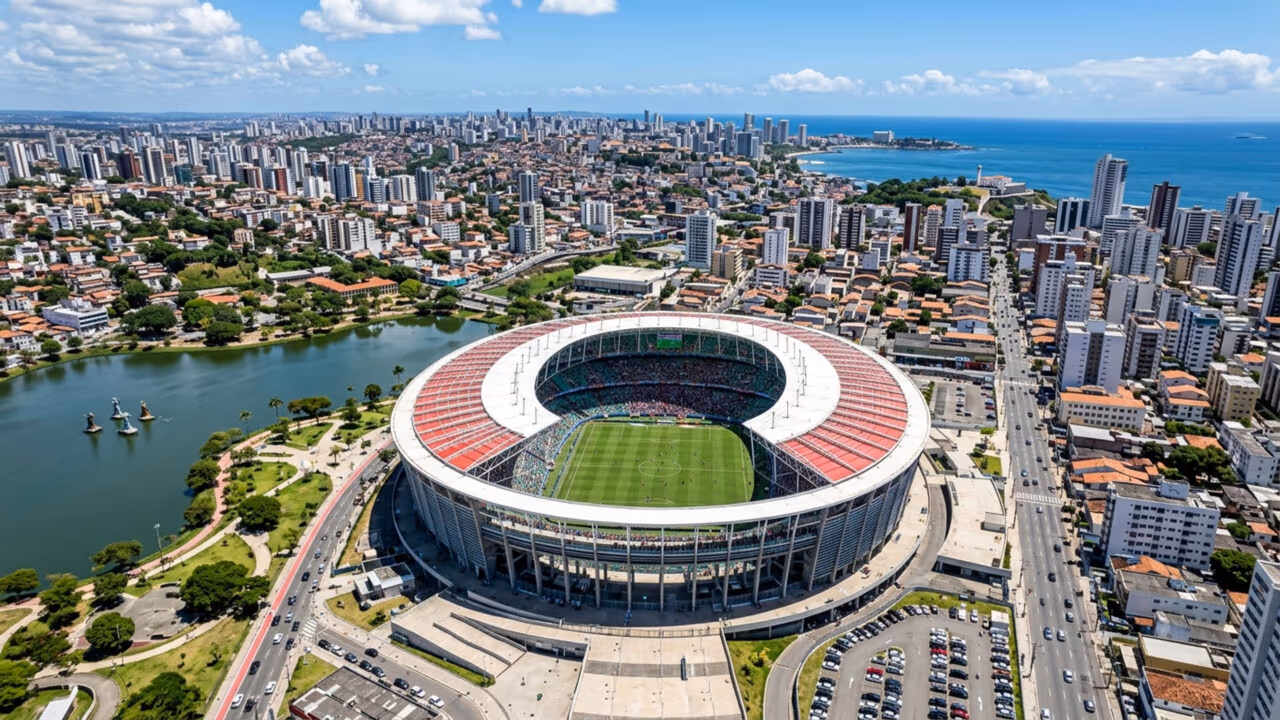 Erguida em Salvador, com uma abertura em ferradura para o Dique do Tororó, a moderna arena baiana é um dos estádios mais bonitos do país
