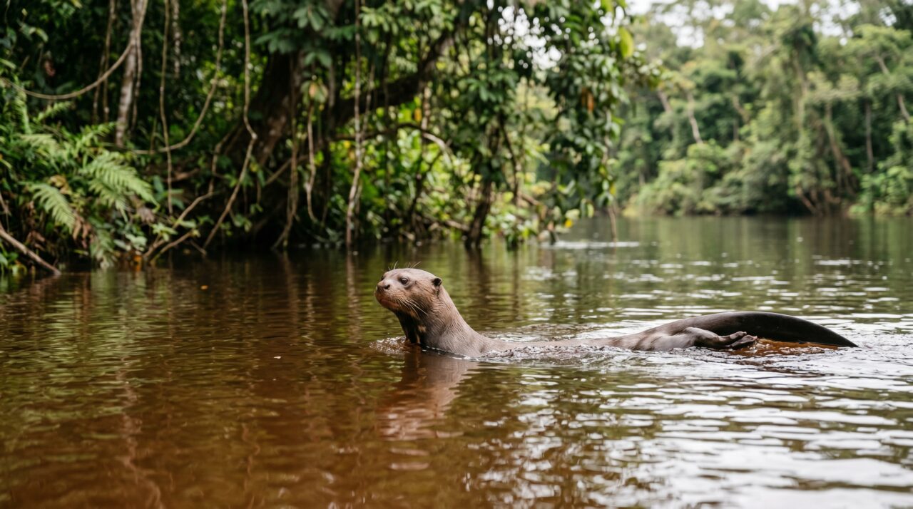 O comportamento de caça e a força da ariranha na Amazônia