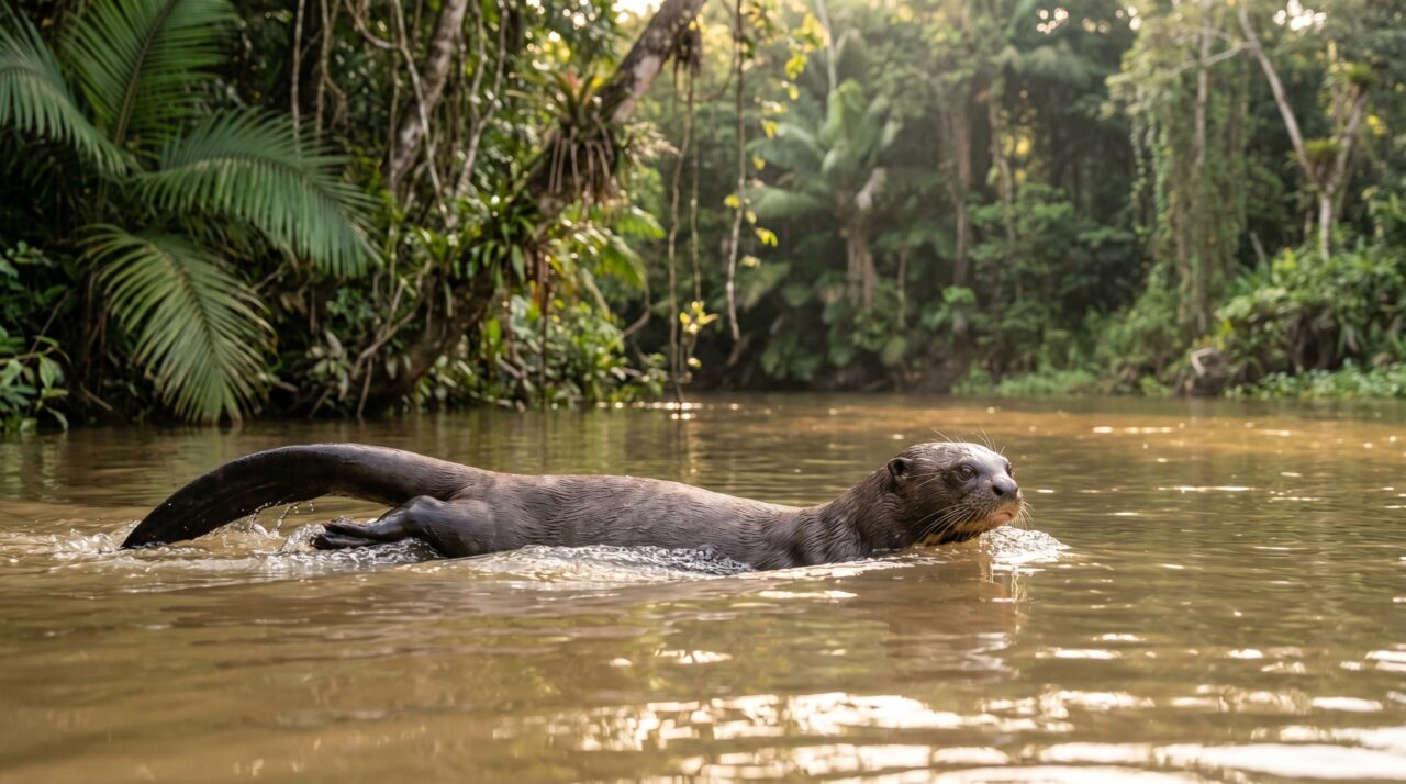 O comportamento de caça e a força da ariranha na Amazônia