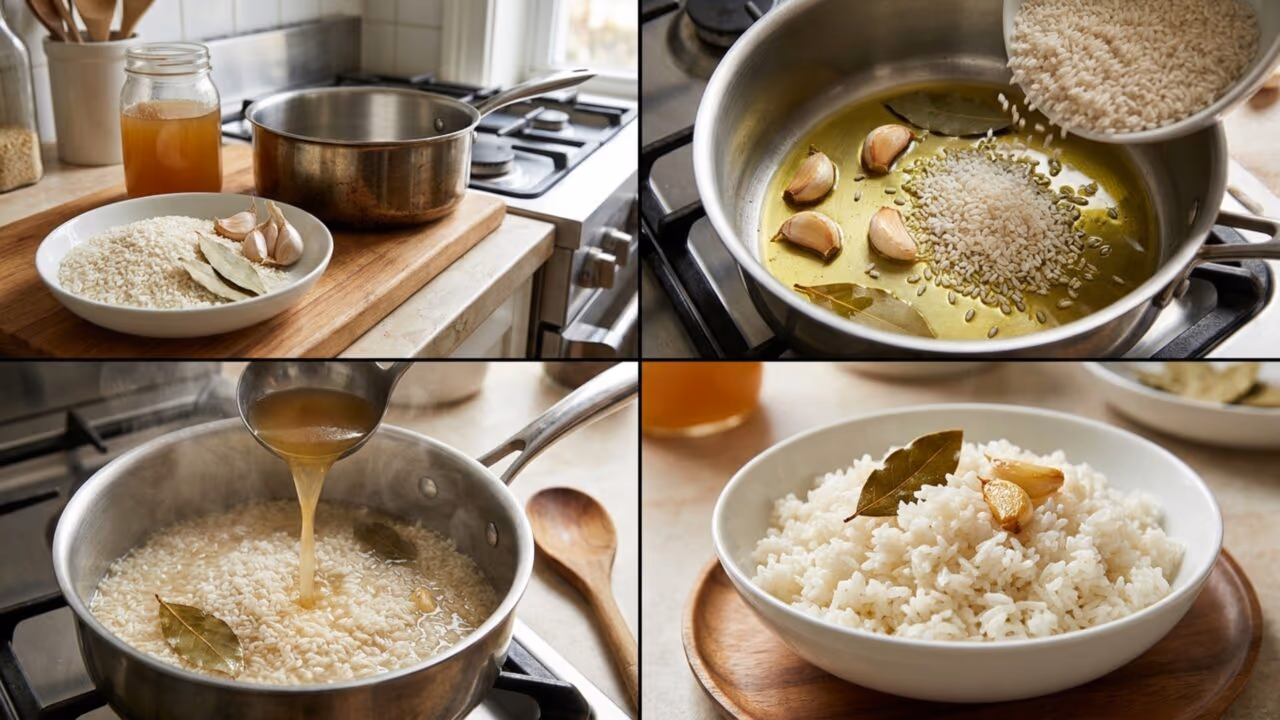 Chefs revelam o segredo: “O arroz branco ganha outro sabor com 3 dentes de alho, 2 folhas de louro e caldo caseiro.”