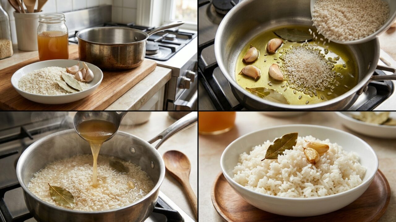 Chefs revelam o segredo: “O arroz branco ganha outro sabor com 3 dentes de alho, 2 folhas de louro e caldo caseiro.”