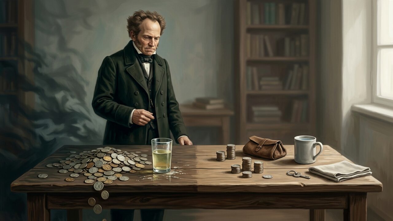 Arthur Schopenhauer, filósofo que via nos desejos humanos uma fonte inesgotável de insatisfação: “A riqueza é como água do mar; quanto mais bebemos, mais sede temos.”