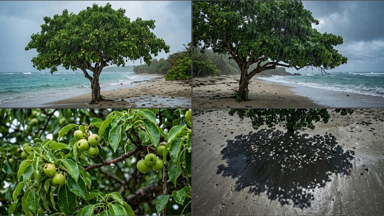 Escondida em praias paradisíacas, esta árvore é tão venenosa que até ficar sob sua sombra na chuva pode causar queimaduras