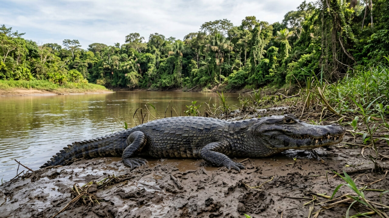O gigante negro da Amazônia cresce até 5 metros de comprimento; ele caça silenciosamente nas águas calmas e domina o topo da cadeia alimentar