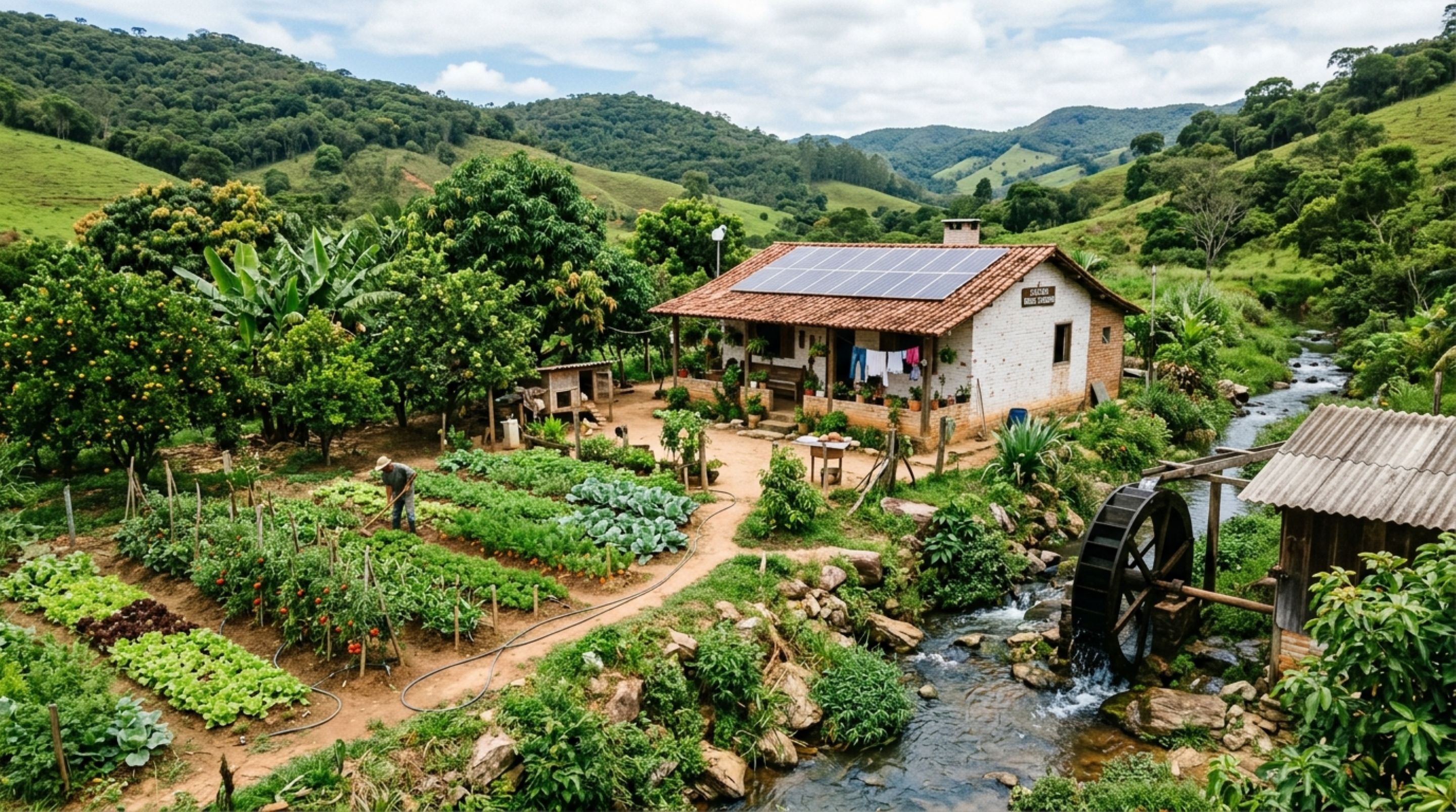 Sítio de 1 hectare é autossustentável e produz comida infinita fora da energia elétrica tradicional