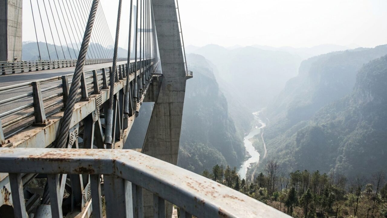 Suspenso a 565 metros de altura: a engenharia do viaduto chinês que equivale a um prédio de 200 andares cruzando um vale