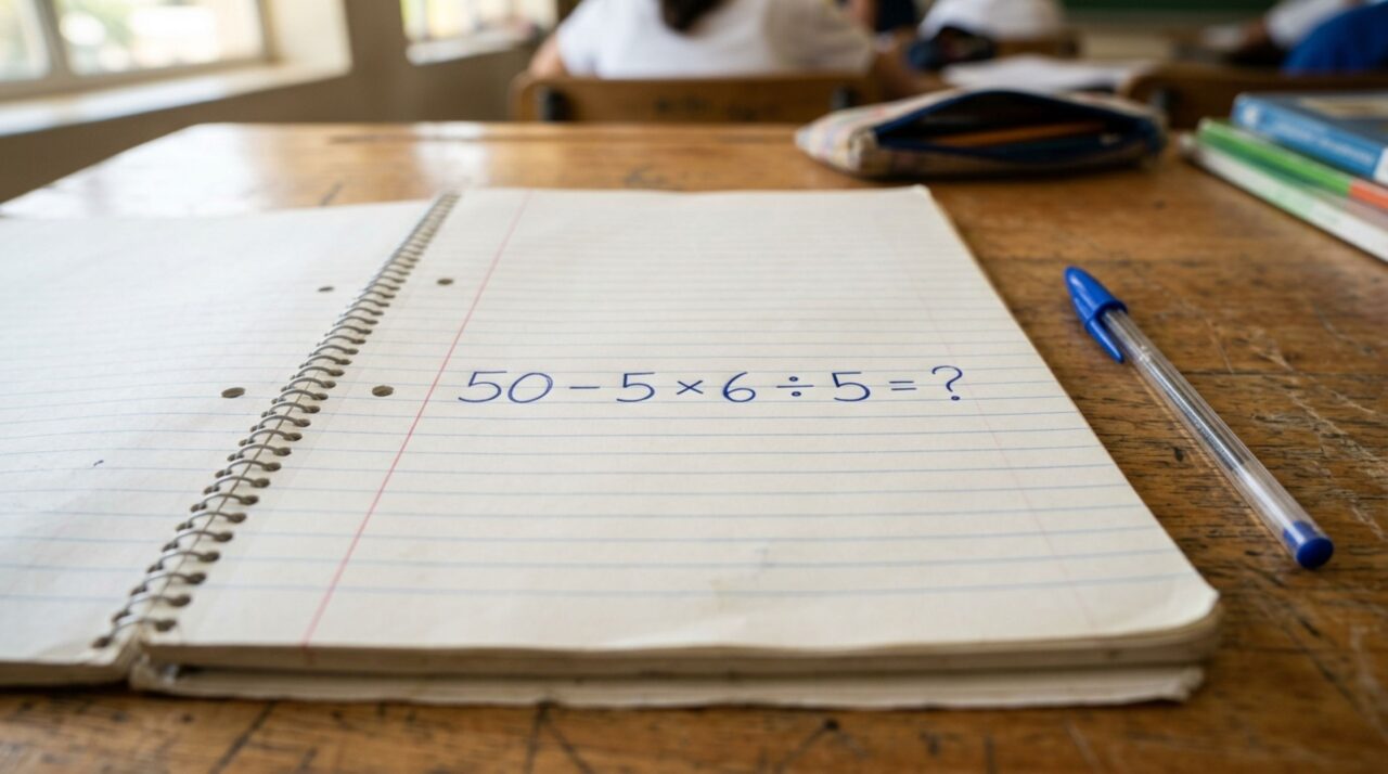 Poucos resolvem a equação 50 – 5 × 6 ÷ 5 de primeira sem precisar recorrer à calculadora