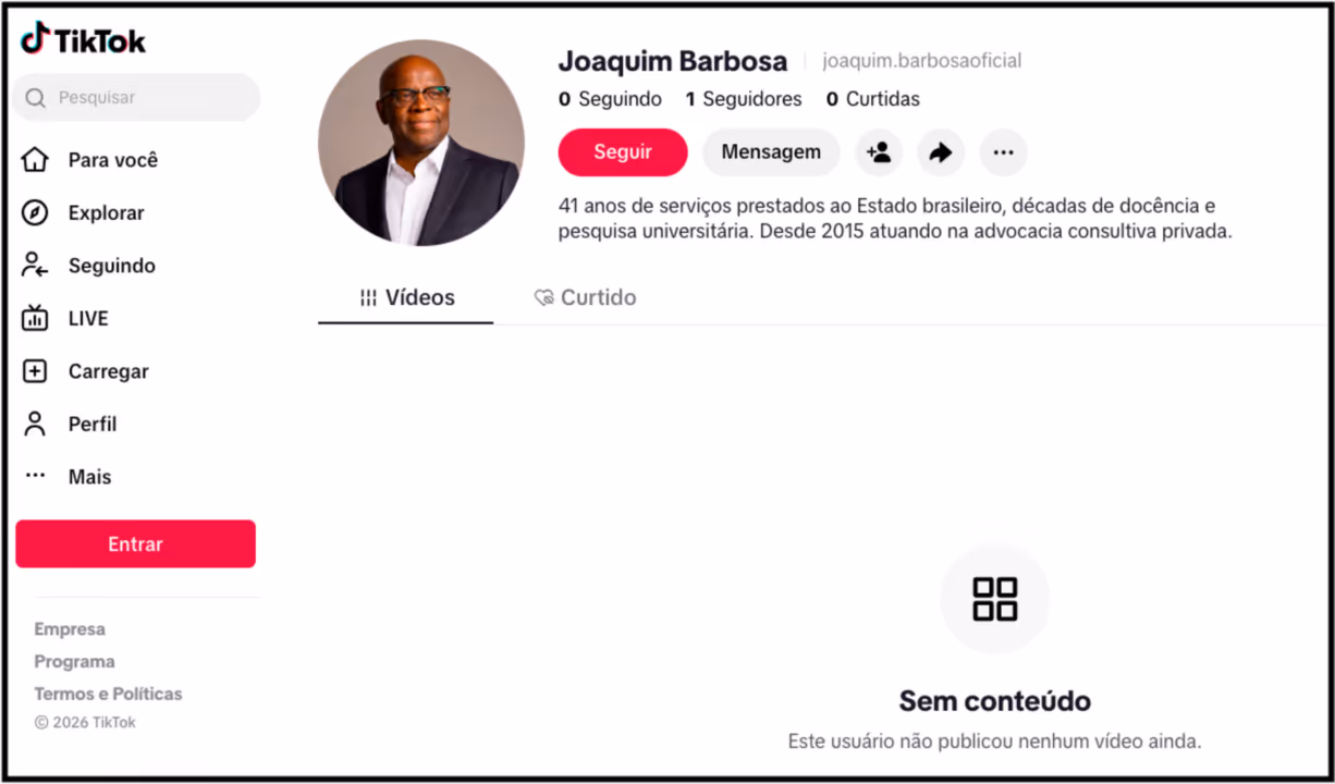 Crusoé: Joaquim Barbosa anuncia retorno às redes com perfil no TikTok