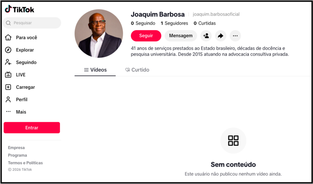 Crusoé: Joaquim Barbosa anuncia retorno às redes com perfil no TikTok