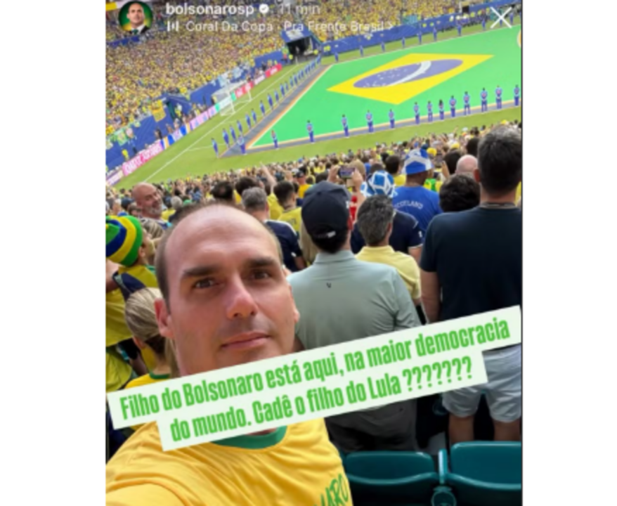 “Cadê o filho do Lula?”, questiona Eduardo em jogo do Brasil