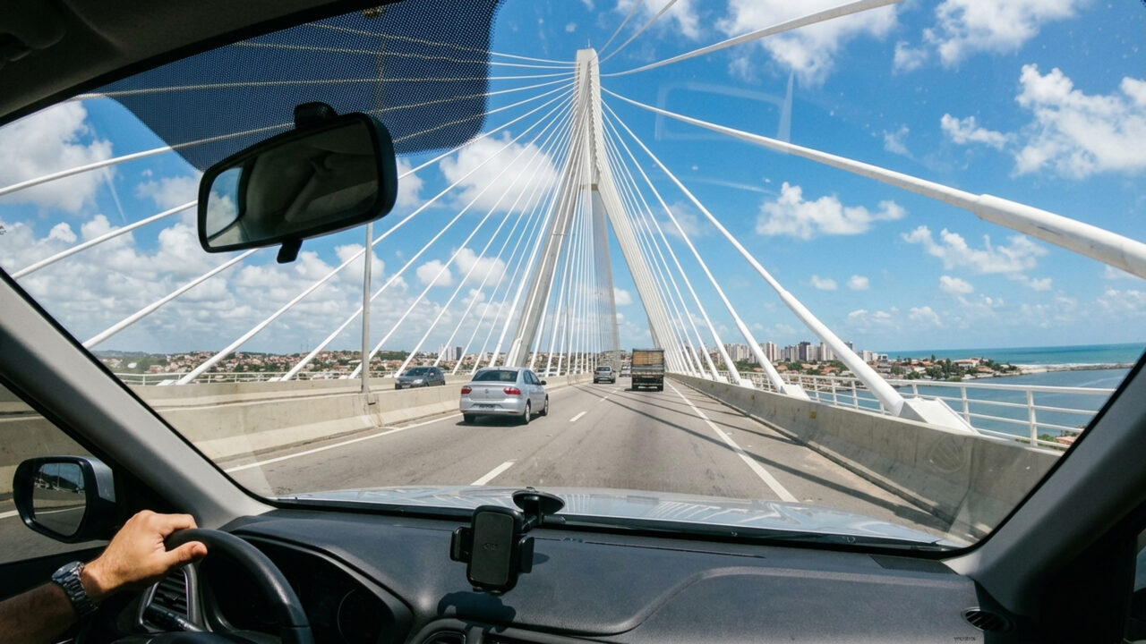 Com 1,8 km de extensão e vão estaiado projetado pelo engenheiro italiano Mário de Miranda, a estrutura de concreto inaugurada em 2007 ergue-se a 55 metros sobre o rio Potengi