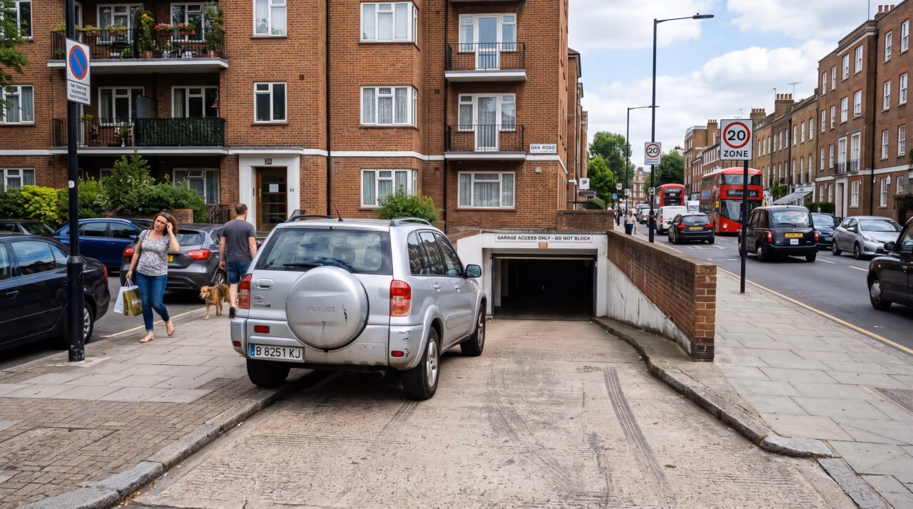Estacionar o carro na frente da própria garagem é permitido pelas leis de trânsito?