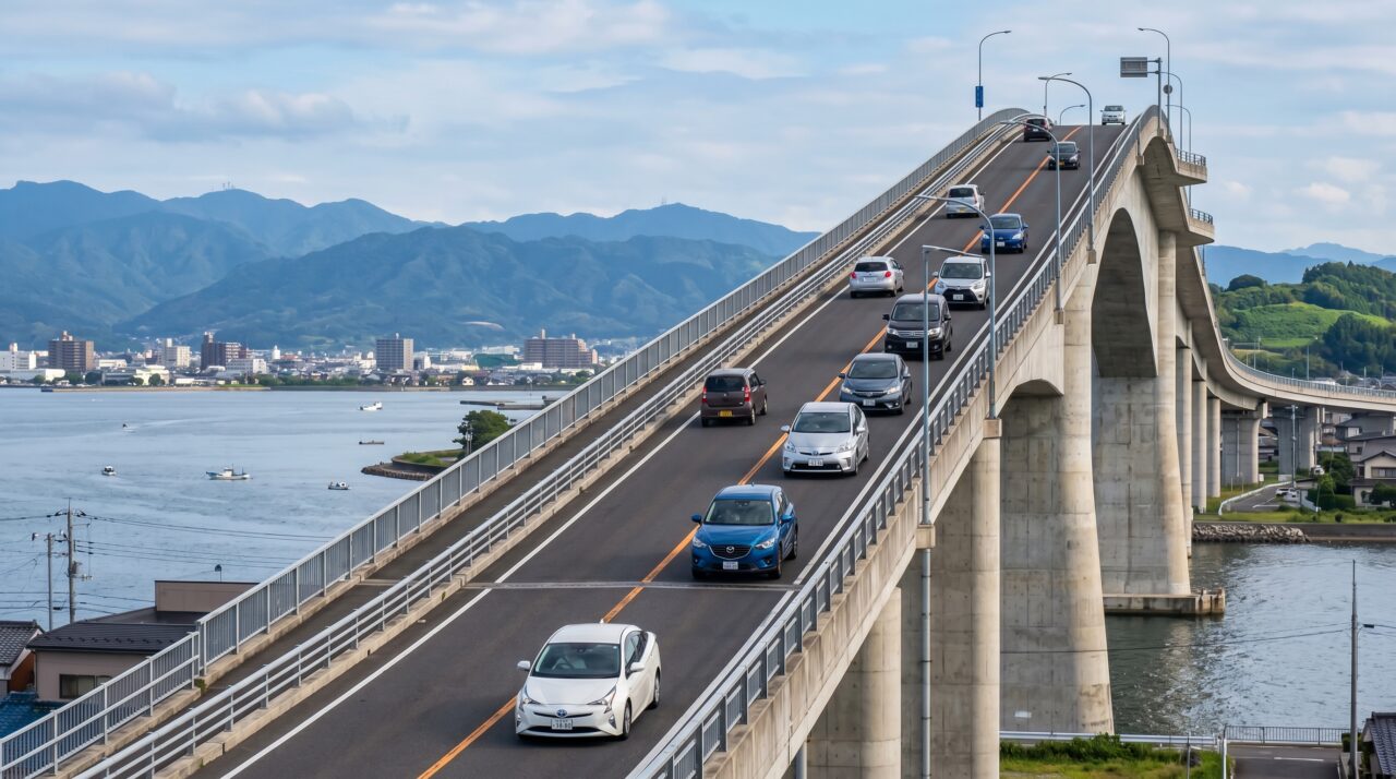 A ilusão de ótica da Ponte Eshima Ohashi no Japão.