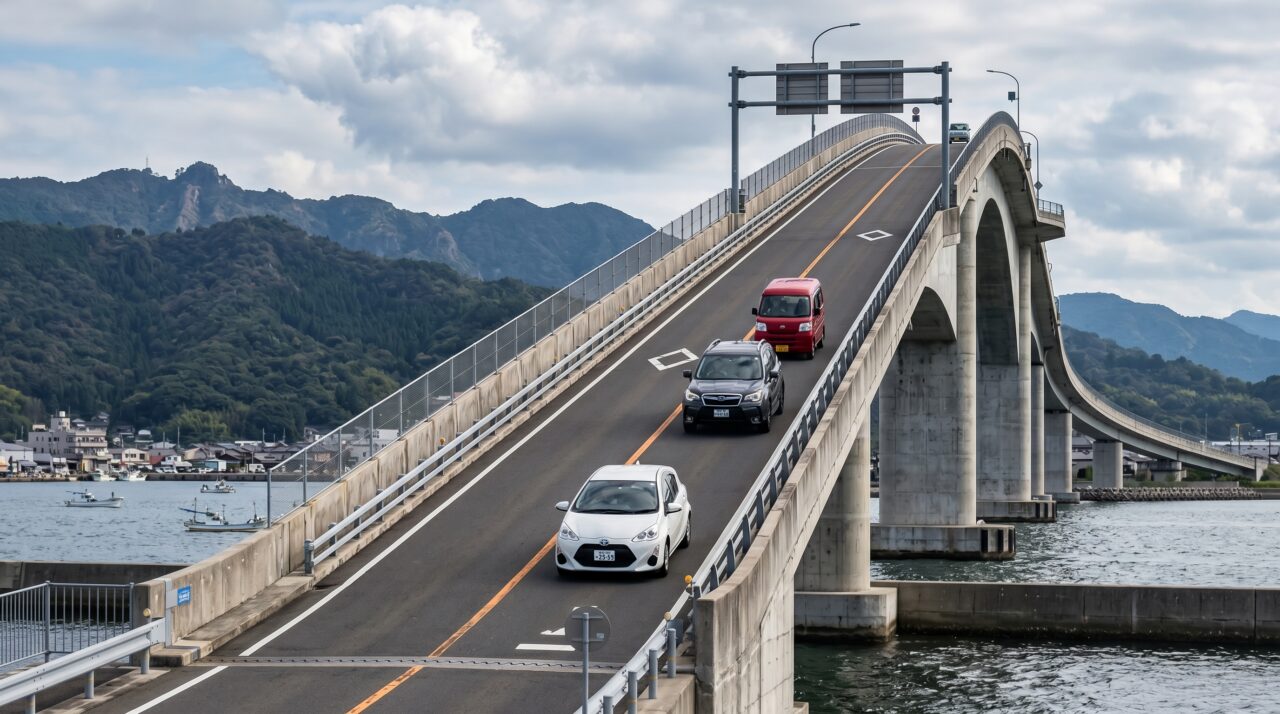 A ilusão de ótica da Ponte Eshima Ohashi no Japão.