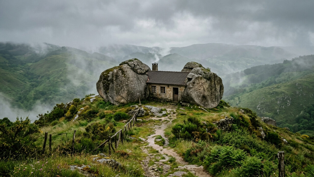 Com quatro rochas monumentais de granito que servem de paredes, a cabana rústica de 1974 em Portugal dispensa completamente a eletricidade