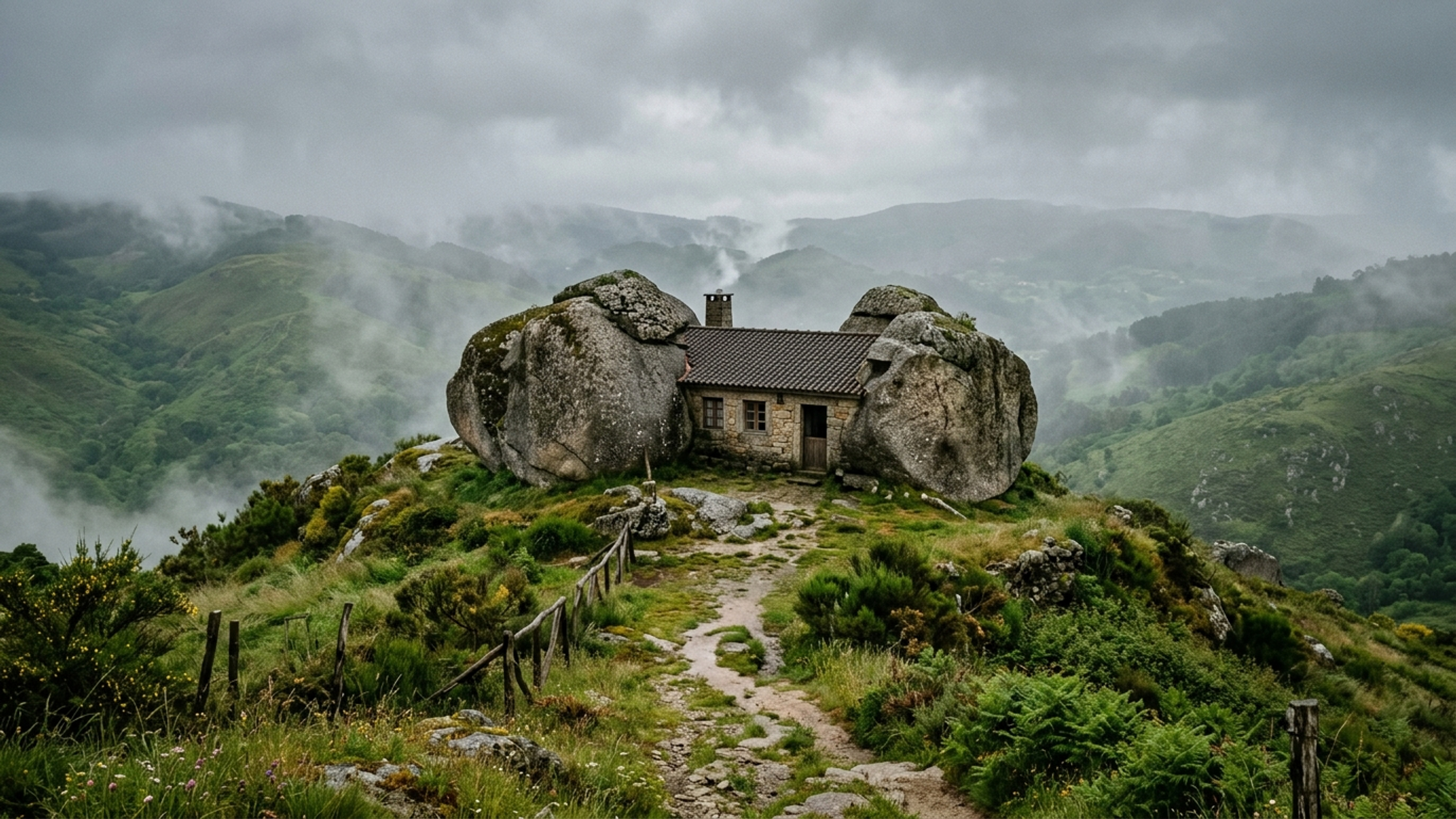 Com quatro rochas monumentais de granito que servem de paredes, a cabana rústica de 1974 em Portugal dispensa completamente a eletricidade