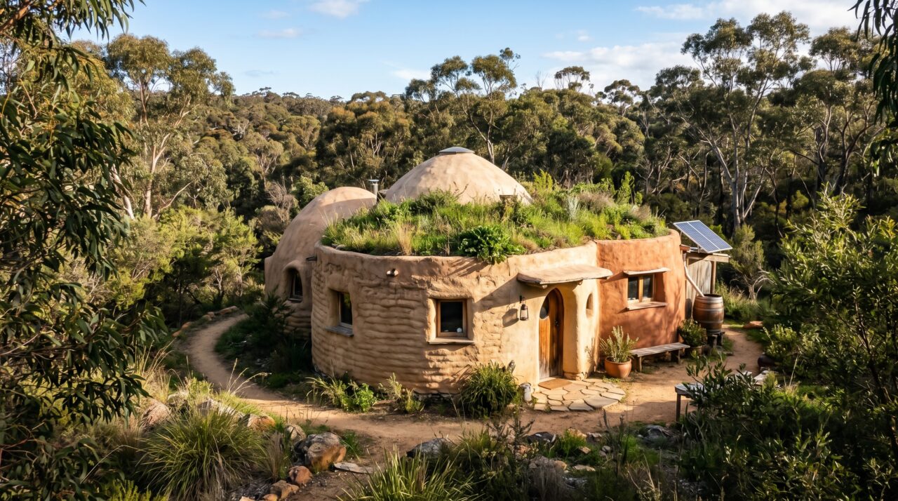 Construção sustentável de baixo custo usando a técnica de superadobe.