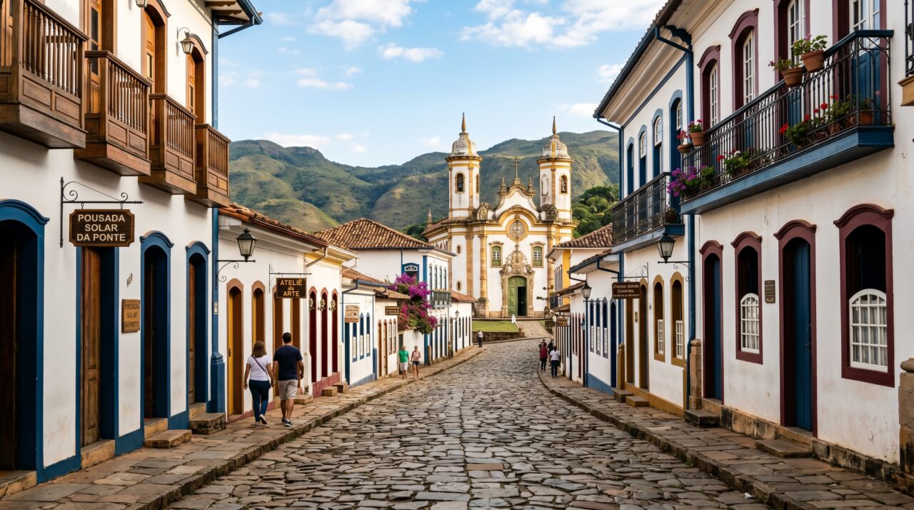 Turismo histórico e arquitetônico em Tiradentes, Minas Gerais.