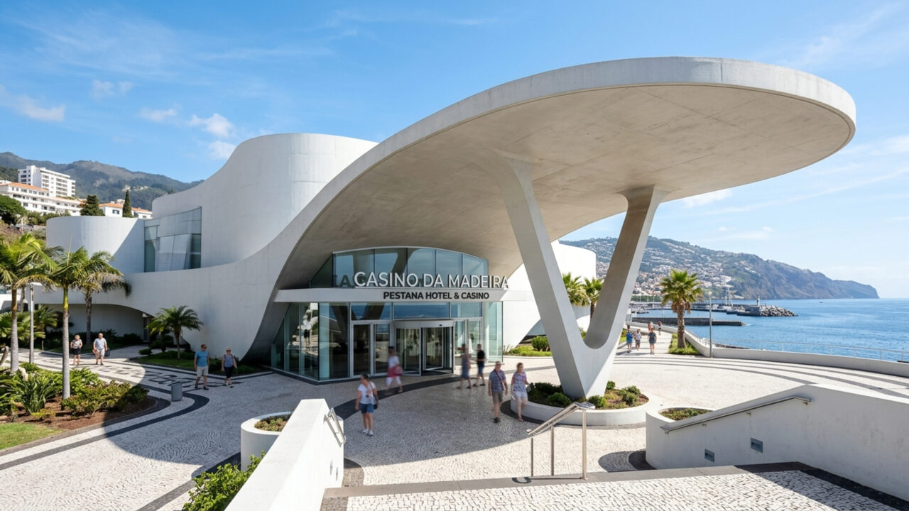 Com suas curvas de concreto armado de 1976 projetadas por Oscar Niemeyer, a estrutura monumental domina o horizonte e o turismo de lazer da ilha