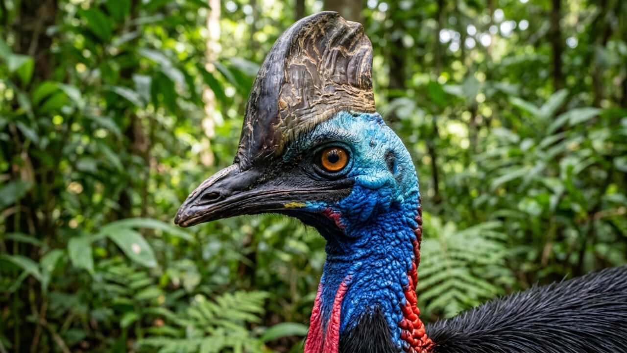 Armado com garras afiadas de 12 centímetros e capaz de saltar a 1,5 metro de altura, o pássaro gigante é o predador mais perigoso das florestas