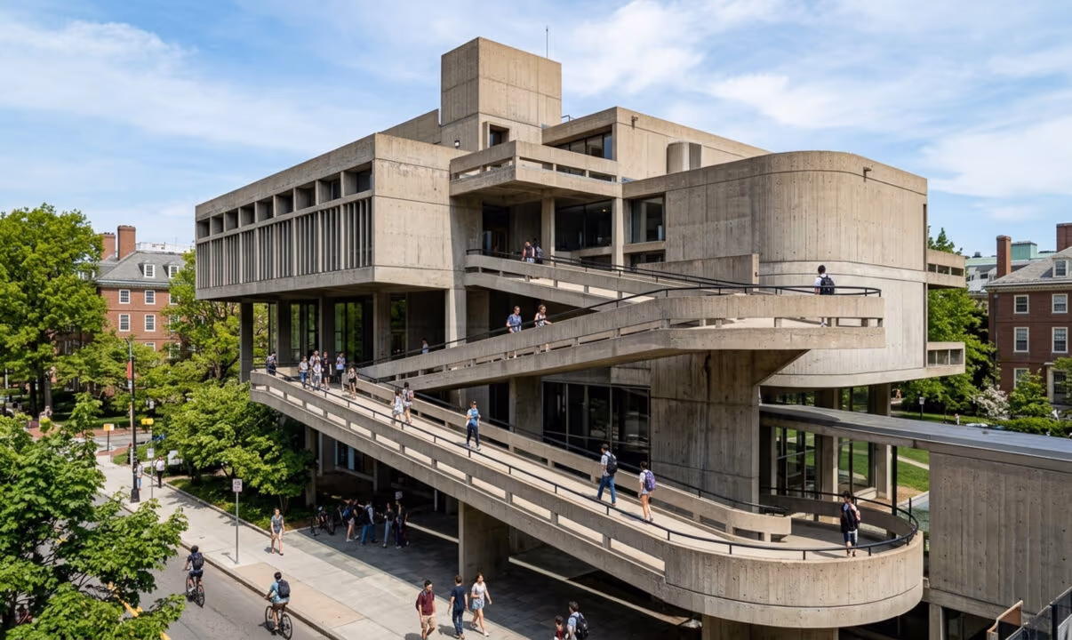 Construído em 1963, dentro do campus da Universidade de Harvard, o prédio de concreto é a única obra assinada pelo gênio Le Corbusier nos EUA