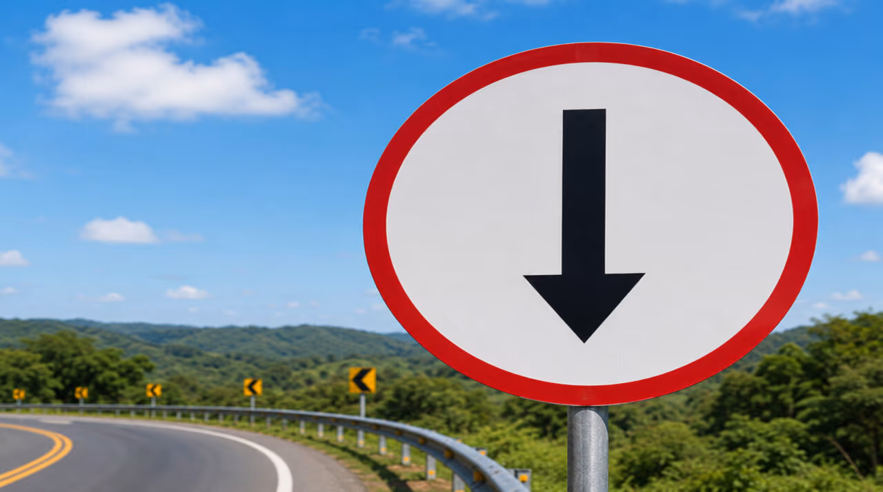 O que significa a placa de trânsito com uma seta apontando para baixo e o fundo branco?