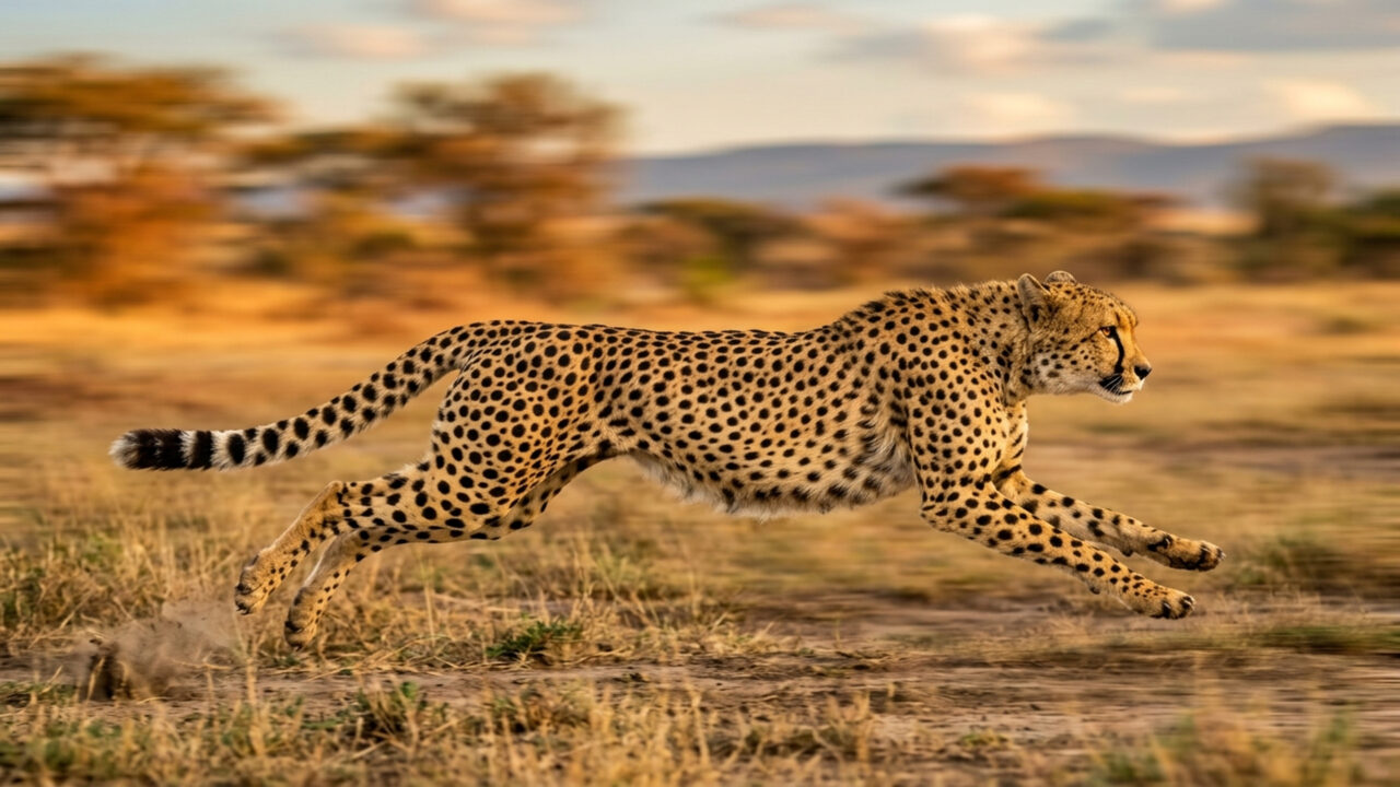 Acelerando de 0 a 100 km/h em apenas 3 segundos, o felino mais rápido da Terra usa sua velocidade explosiva em perseguições implacáveis na savana