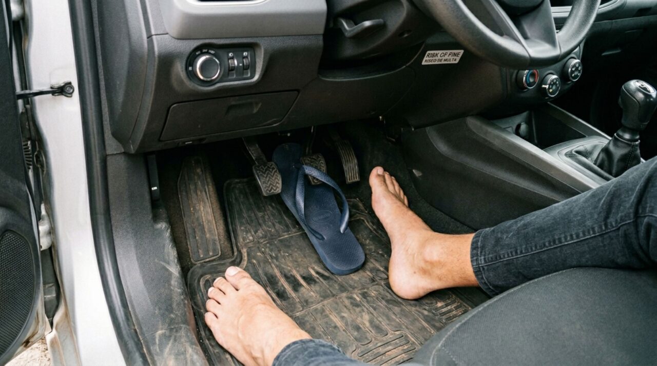 Dirigir de chinelo ou descalço: qual opção a lei permite e quando pode haver multa