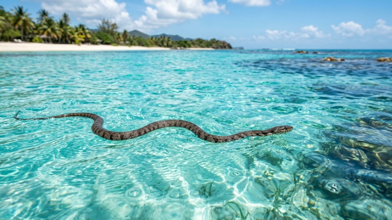 Cada vez mais cobras estão nadando no mar perto desta ilha que é uma febre durante as férias