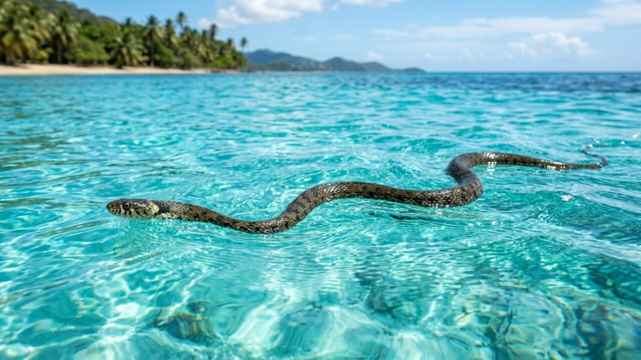 Cada vez mais cobras estão nadando no mar perto desta ilha que é uma febre durante as férias