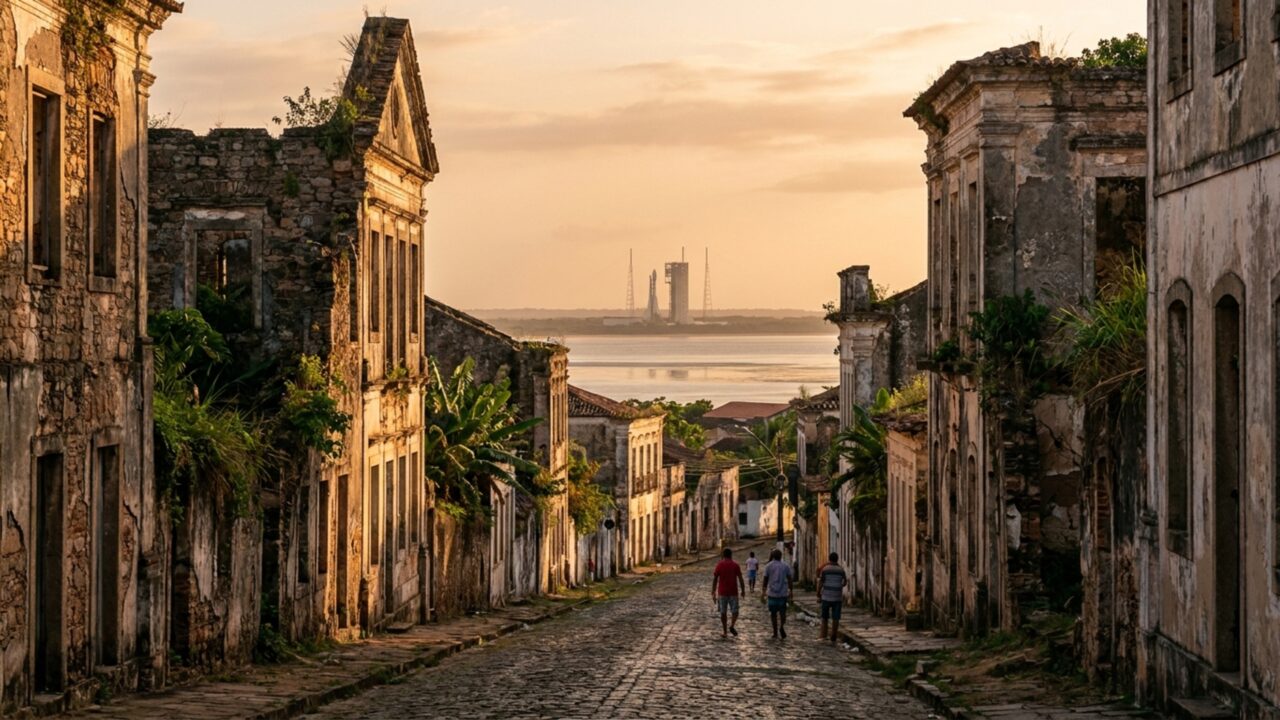 A cidade brasileira onde foguetes decolam ao lado de ruínas do século XVII tem dois palácios que ninguém terminou de construir