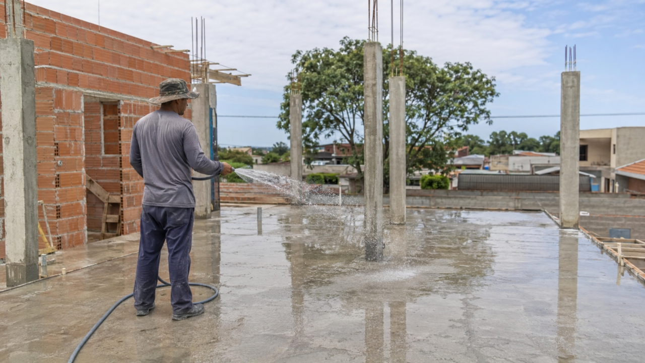 Molhar concreto depois de pronto parece estranho, mas pode deixar a estrutura mais resistente
