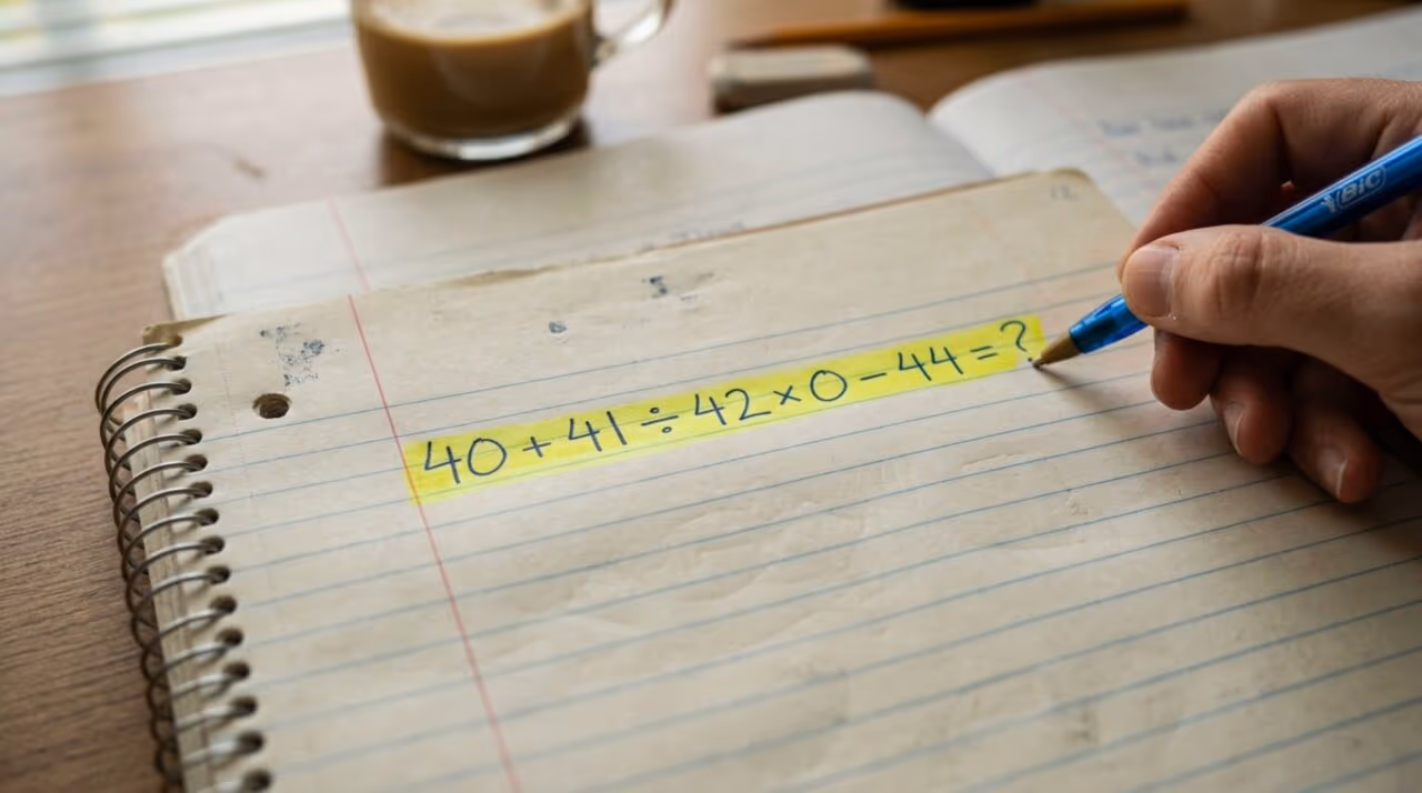 Você consegue resolver 40 + 41 ÷ 42 × 0 – 44 em menos de 31 segundos?
