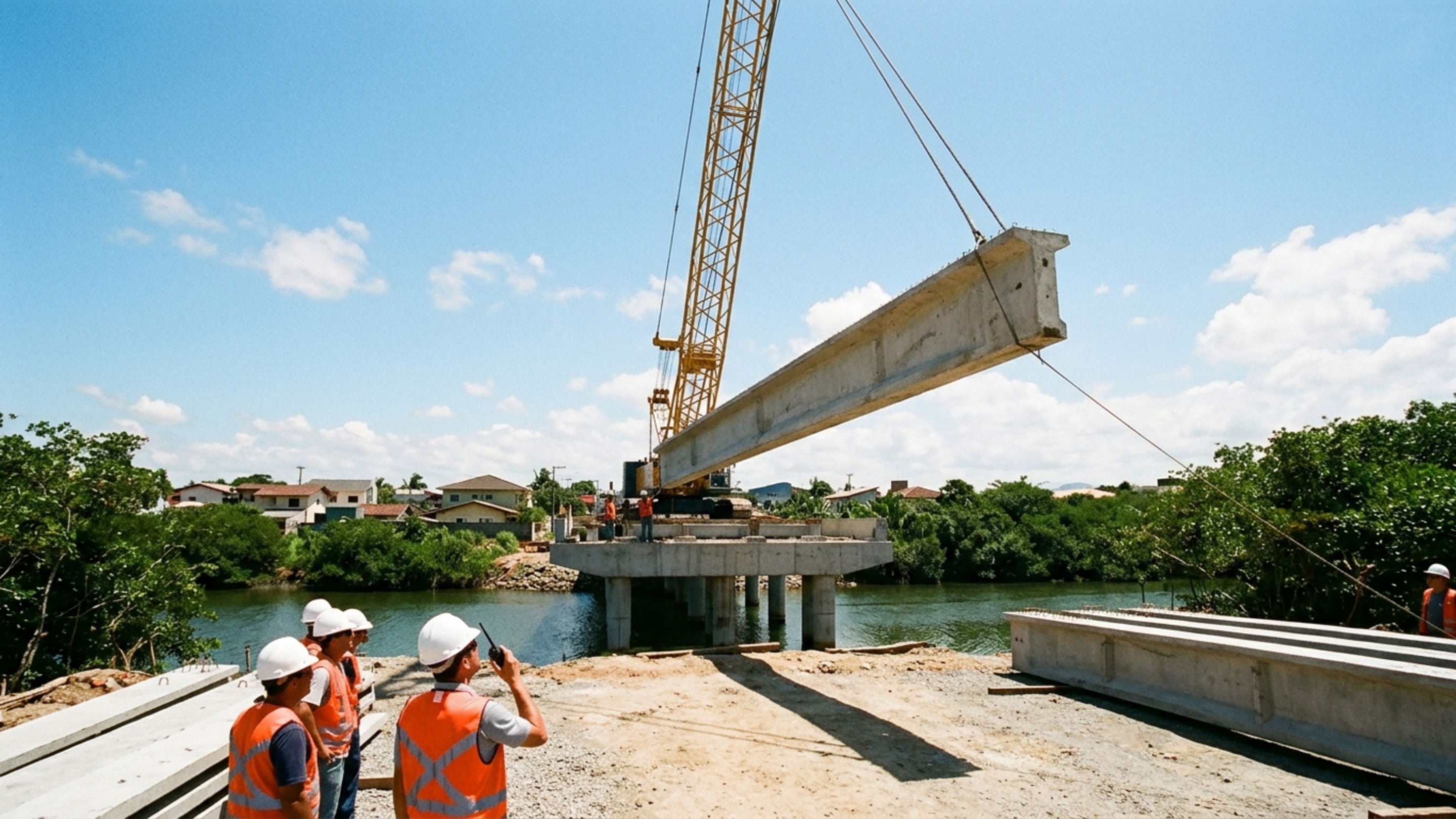 Vigas gigantes de quase 16 toneladas e 20 metros de comprime