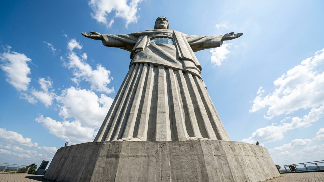 Com 43,5 metros de altura total e inaugurado em 2022, o imponente monumento de concreto no Rio Grande do Sul supera o Cristo Redentor do Rio