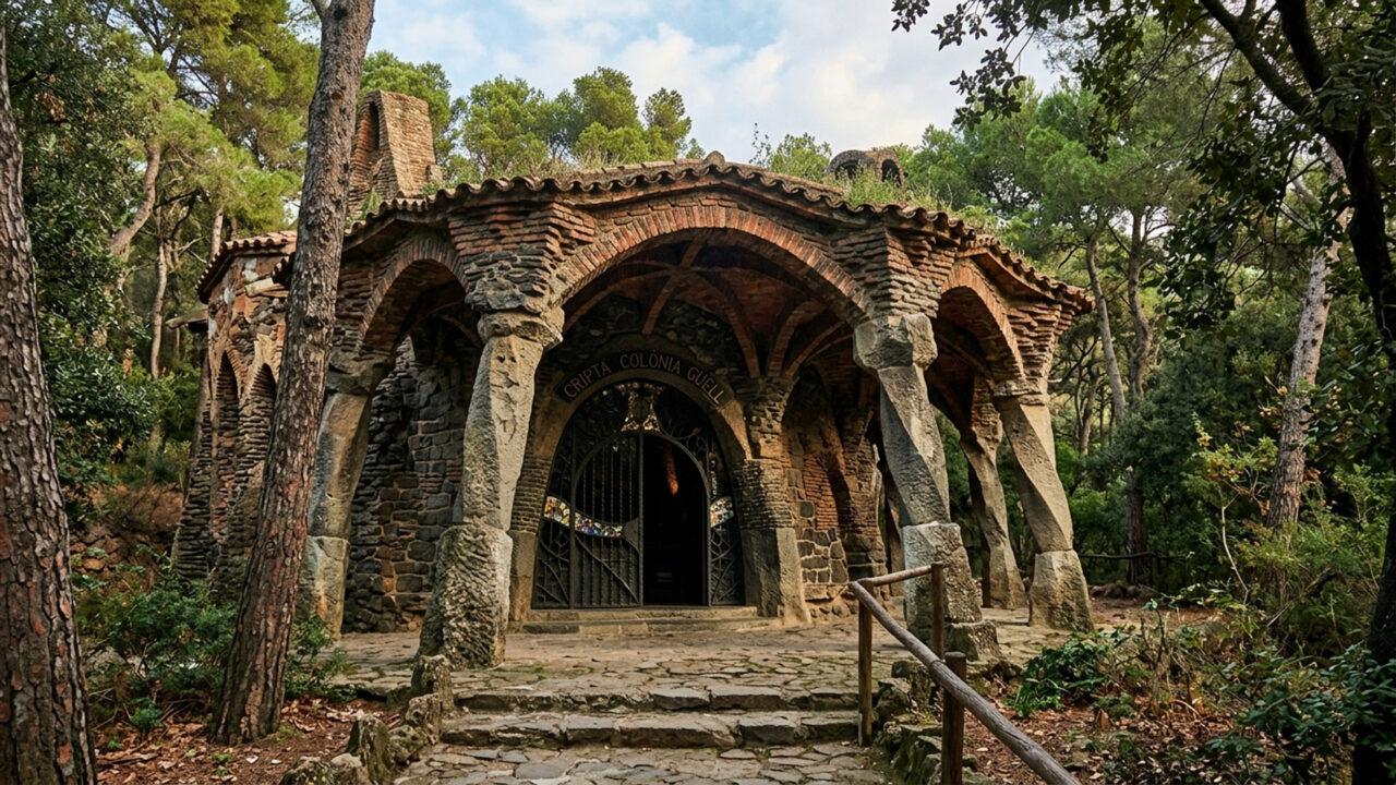Erguida por Antoni Gaudí em 1914 com colunas de basalto que imitam galhos de árvores, a cripta serviu de laboratório para a Sagrada Família