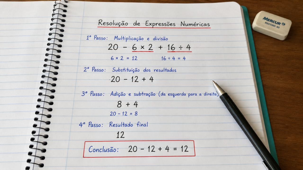 20 − 6 × 2 + 16 ÷ 4 parece fácil, mas a ordem das operações derruba muita gente
