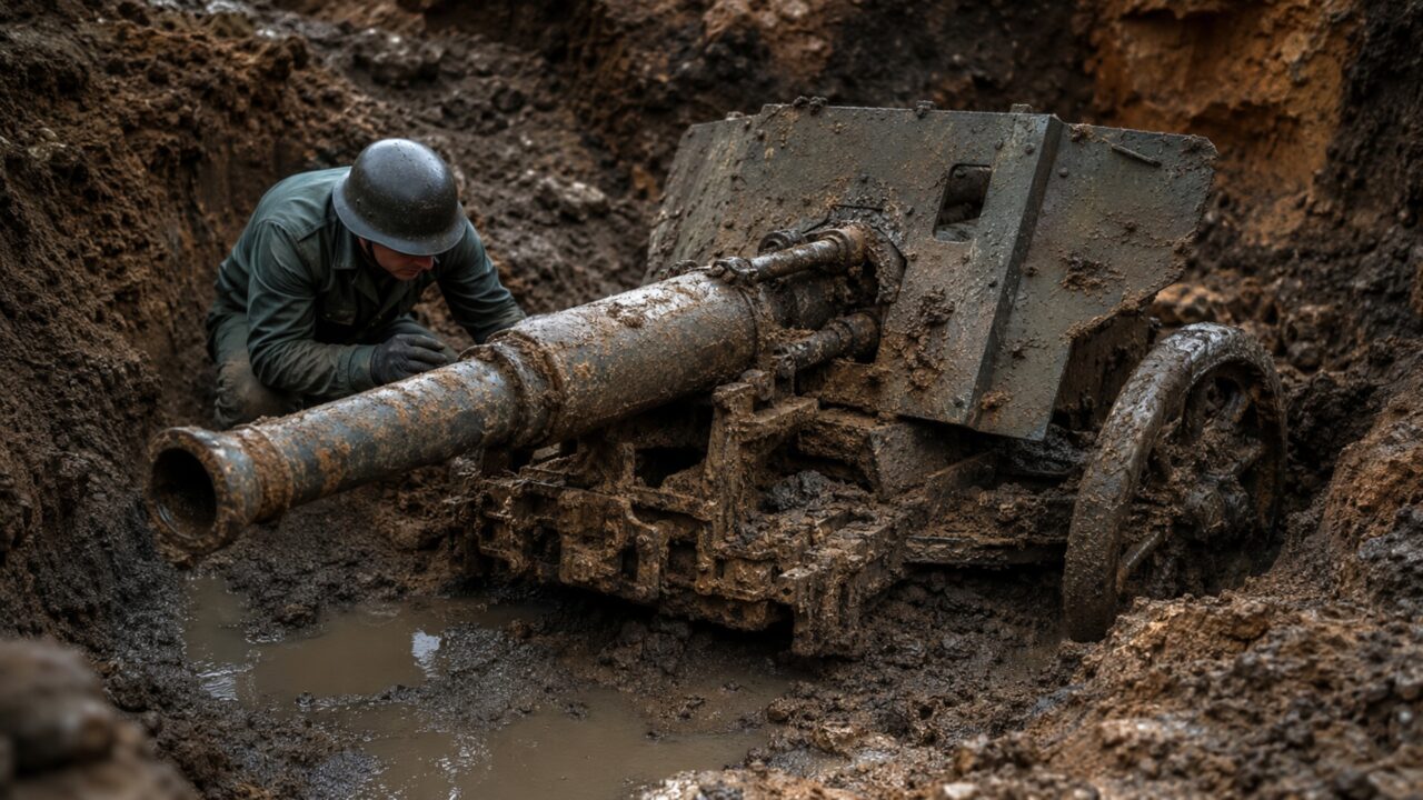 Trabalhadores da construção civil tiveram uma surpresa: encontraram canhões de tempestade bem preservados da Segunda Guerra Mundial estavam escondidos na areia