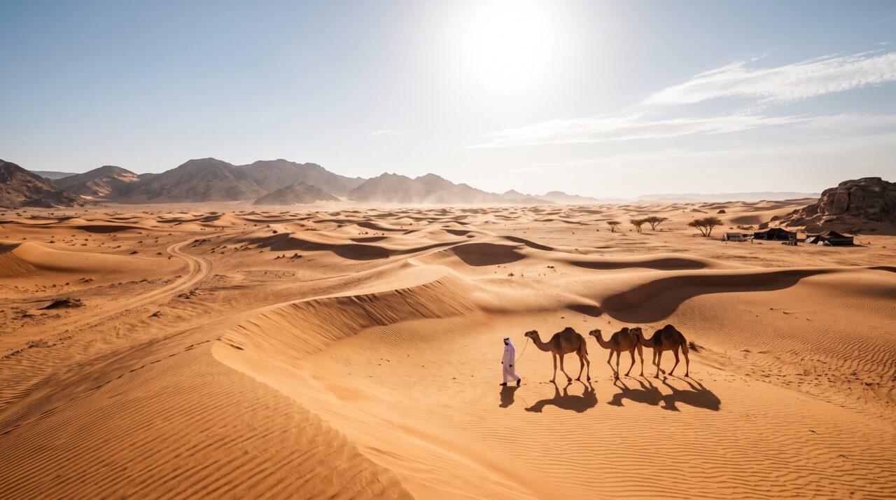 A importação de areia pela Arábia Saudita para a produção de concreto.