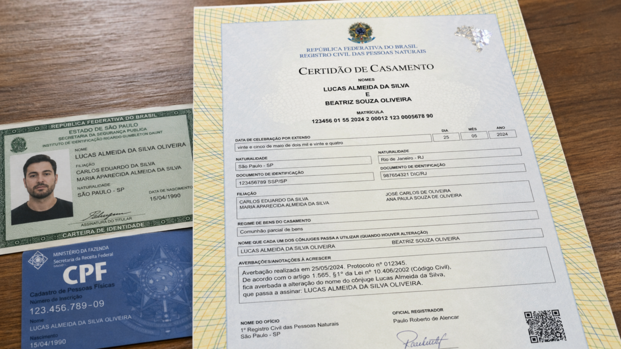 Como alinhar documentos depois do casamento sem deixar nome antigo perdido em cadastro importante