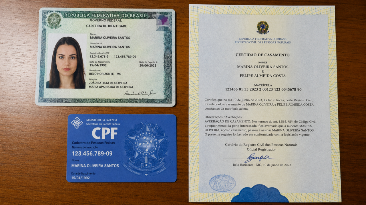 Como alinhar documentos depois do casamento sem deixar nome antigo perdido em cadastro importante