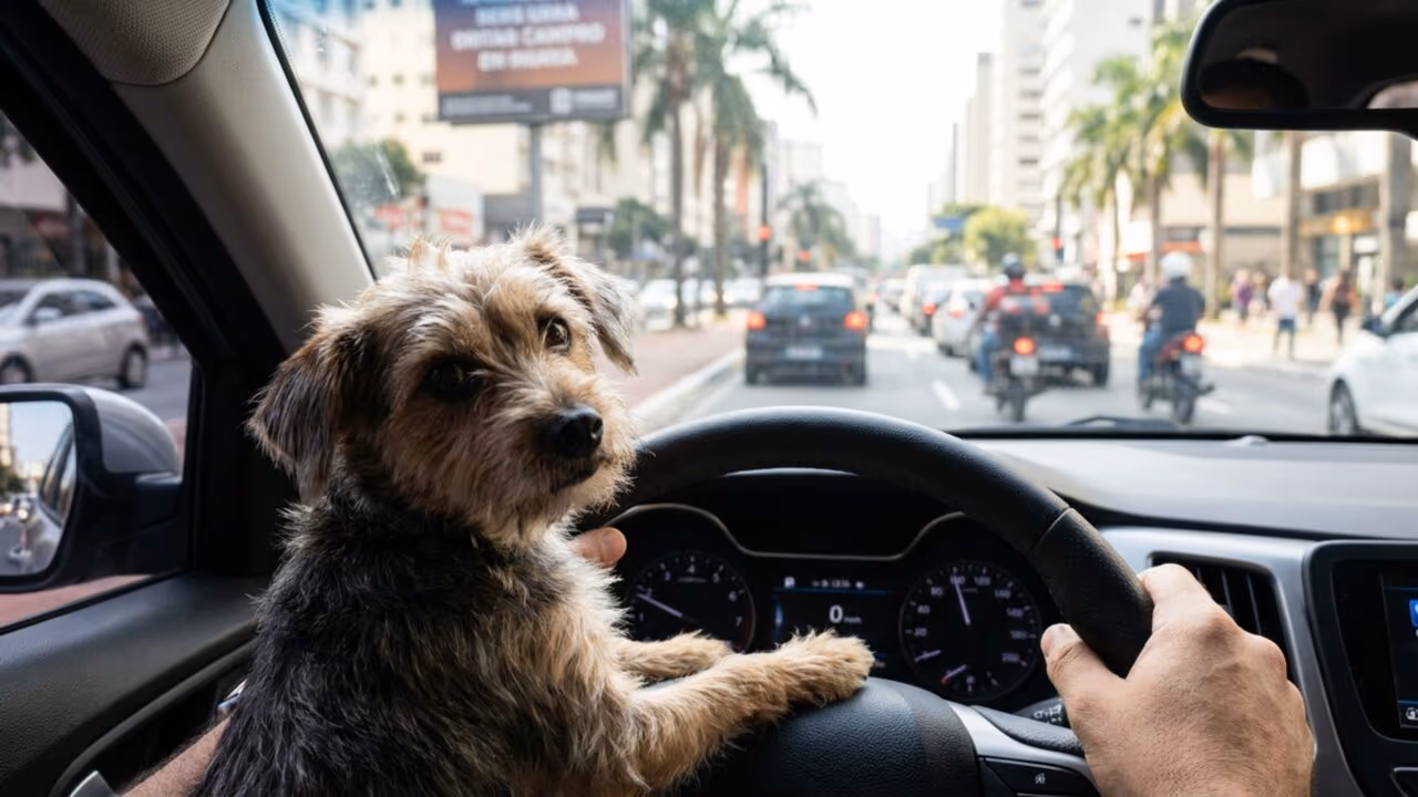 O hábito carinhoso de deixar o cachorro com as patas no seu colo ao dirigir que custa 4 pontos na CNH