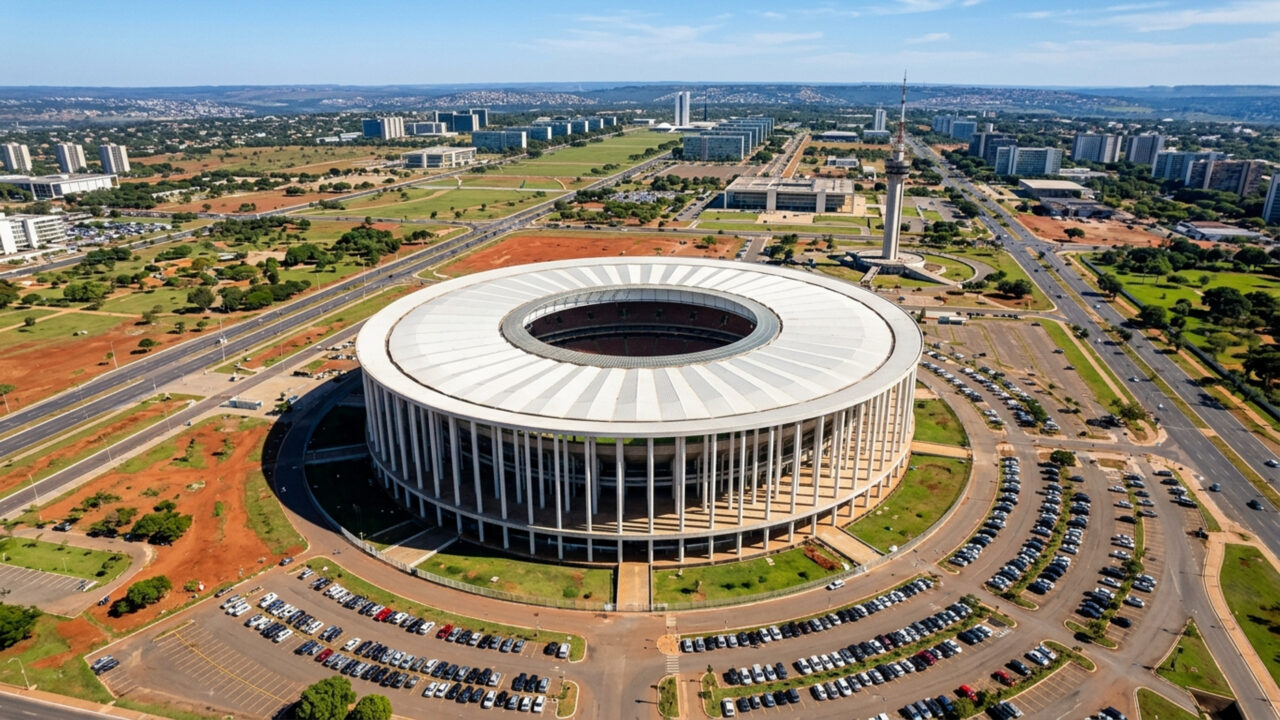 Projetado por Eduardo de Castro Mello em 2013 com 288 colunas de concreto e 72 mil lugares, o estádio do DF é um monumento olímpico