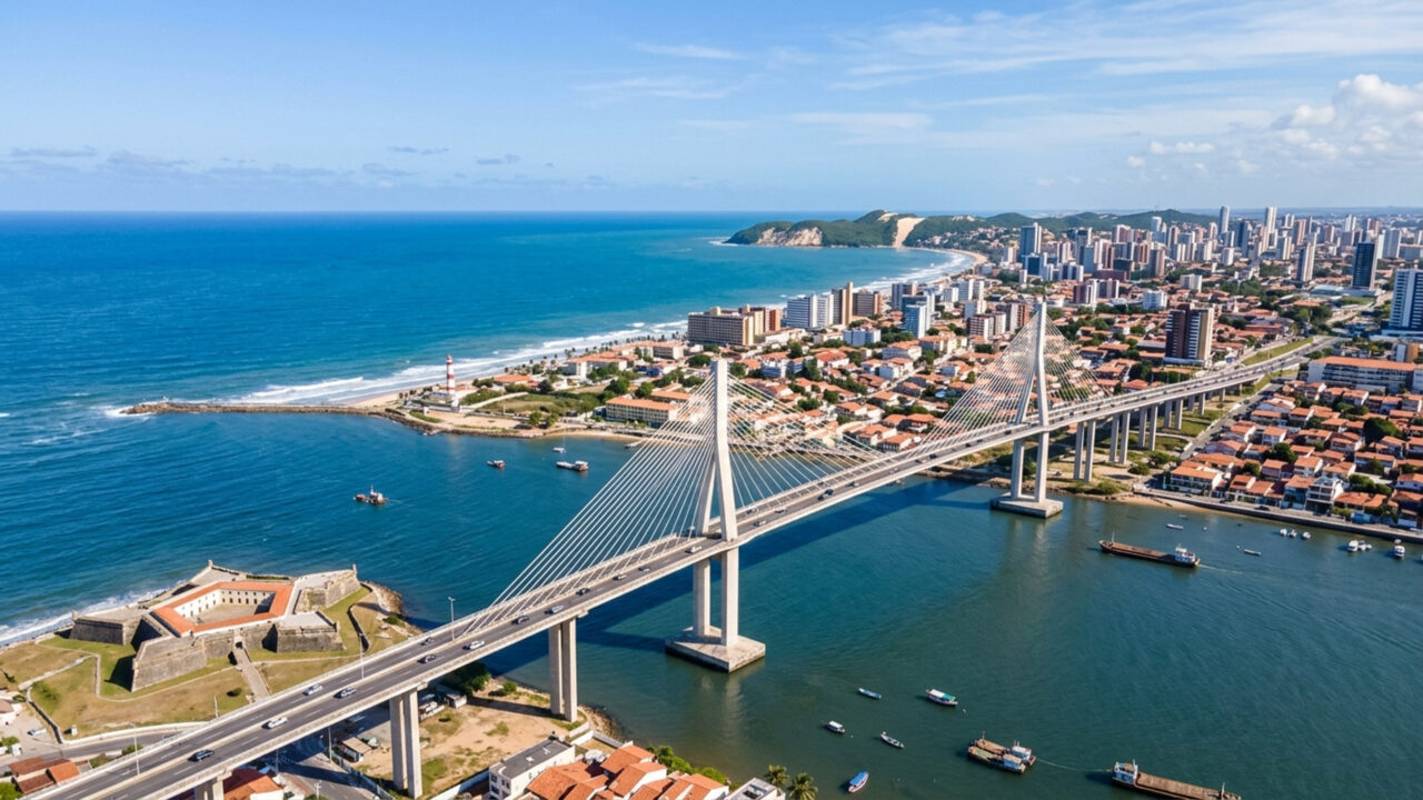Com 1,8 km de extensão e vão estaiado projetado pelo engenheiro italiano Mário de Miranda, a estrutura de concreto inaugurada em 2007 ergue-se a 55 metros sobre o rio Potengi