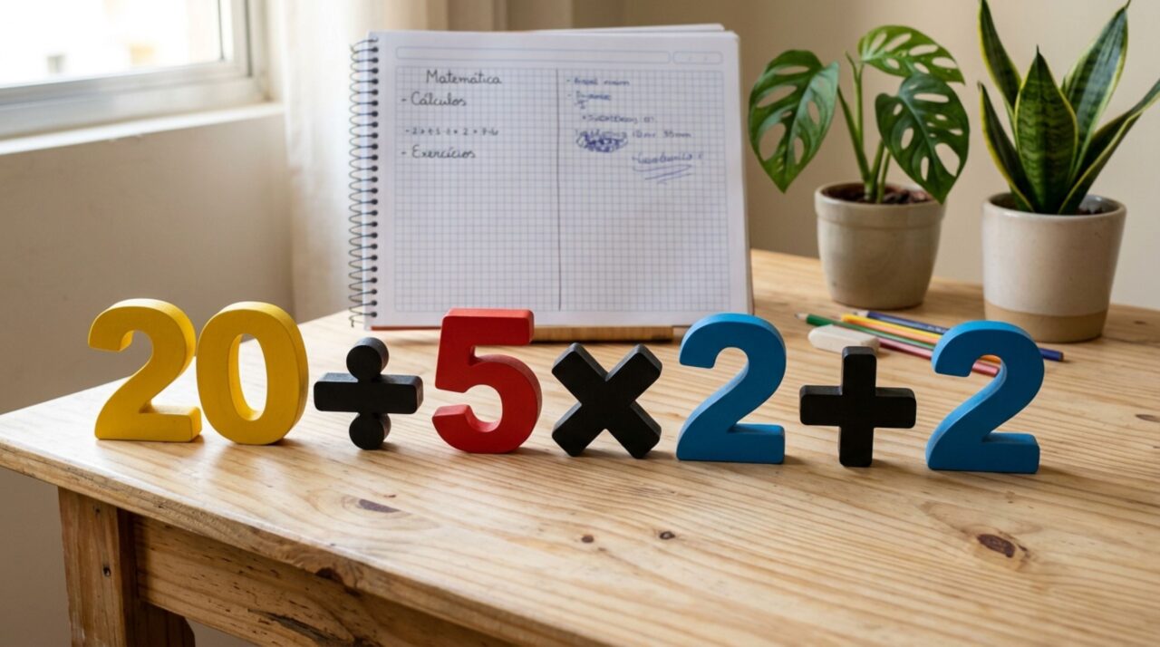 Quanto é 20 ÷ 5 × 2 + 2? Resolver da esquerda para a direita pode mudar tudo
