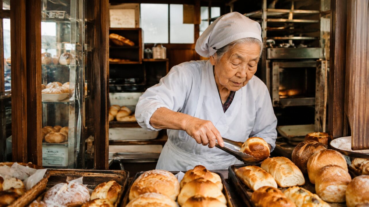 Essa idosa de 84 anos acorda antes da meia-noite e trabalha mais de 12 horas todos os dias para manter viva a padaria artesanal da família no Japão